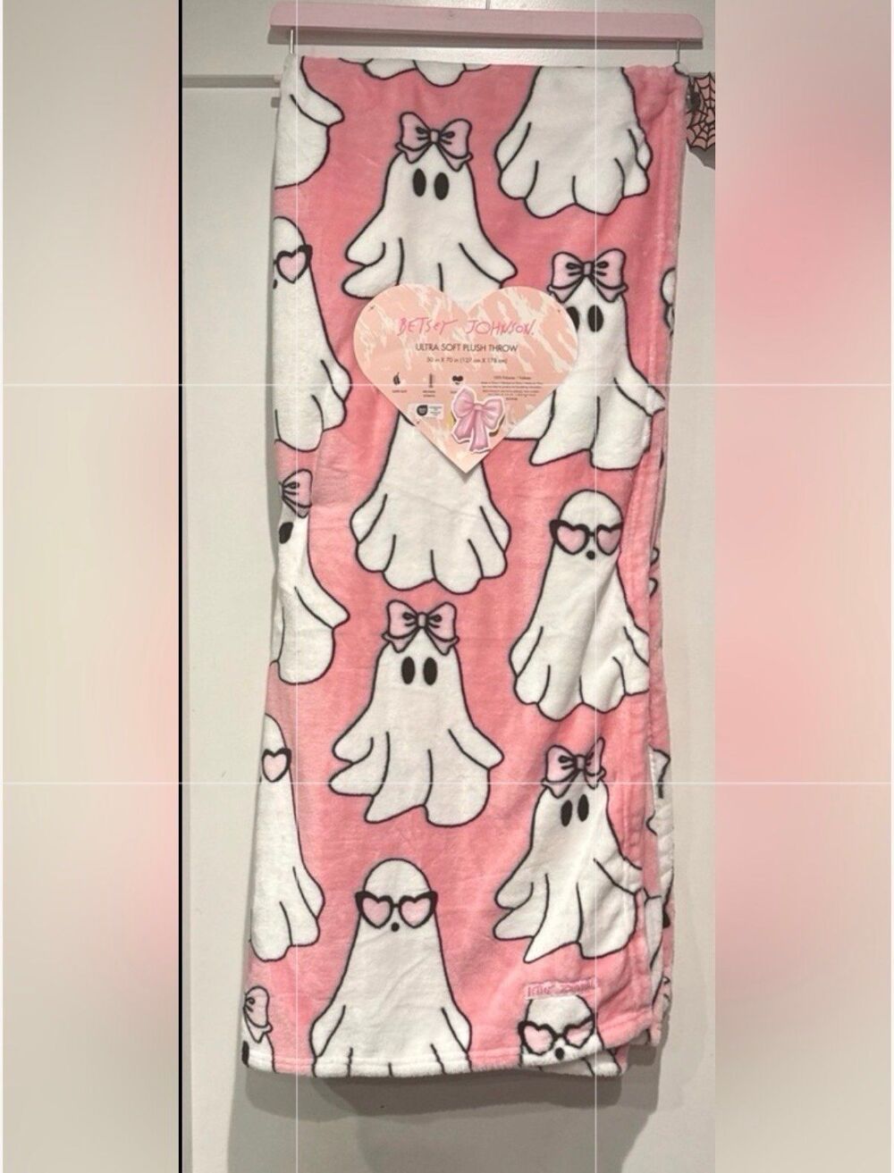 Betsey Johnson Halloween Pink Bow Ghost Plush Throw Blanket